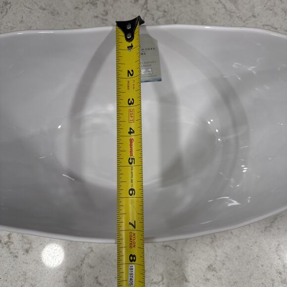 White Handled SERVING BOWL 13x7.5” Melamine ARTISAN DE LUXE Salad Serve NEW - Picture 7 of 8